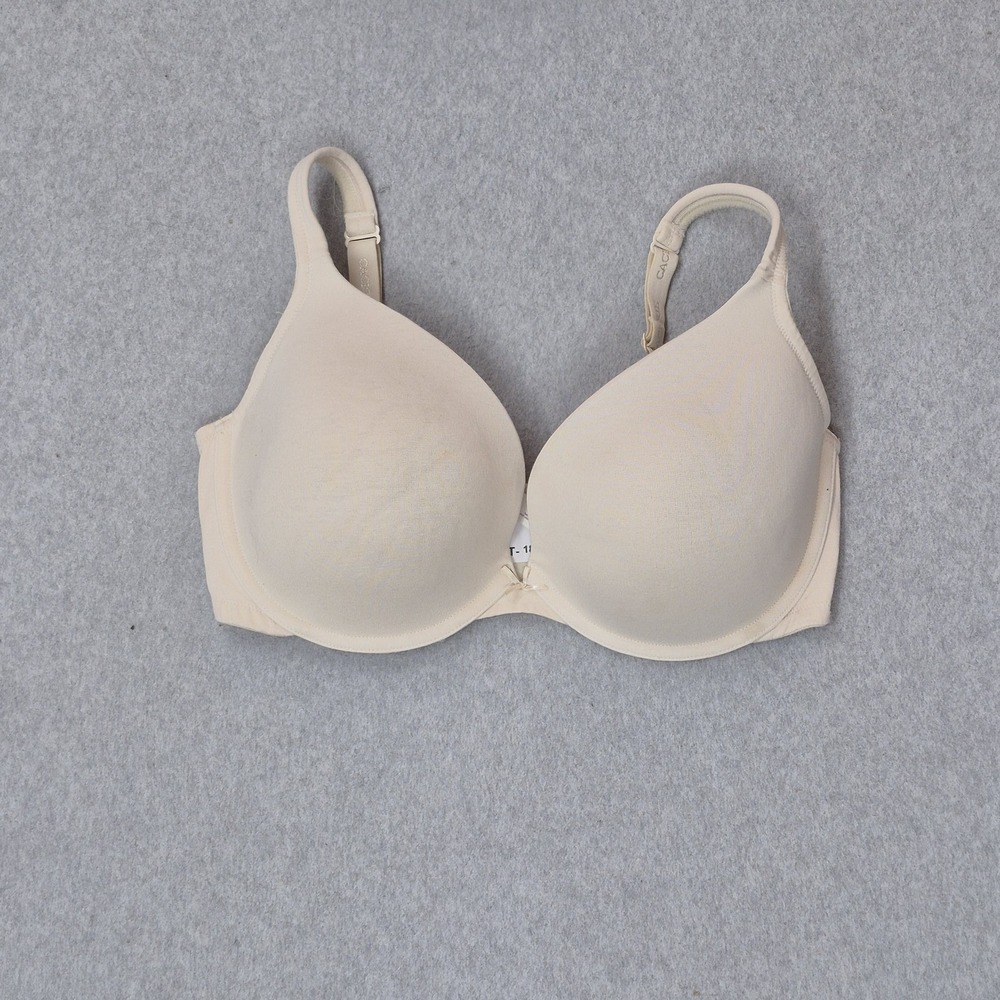 Cacique Women Bra 38F Beige T Shirt Underwired Bow Push Up Adjustable